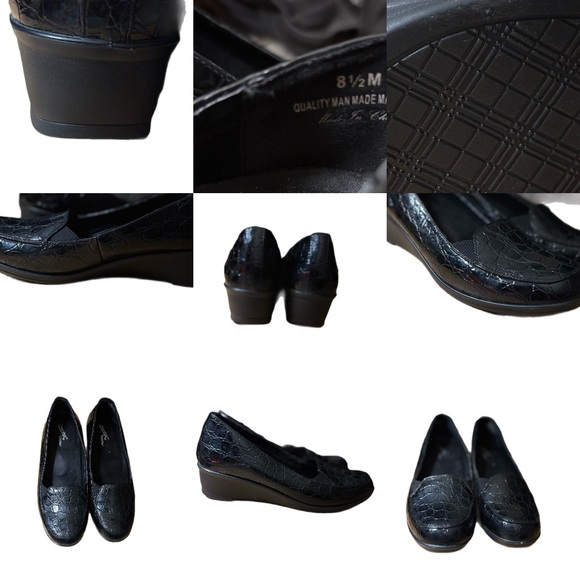Easy Street Purpose Loafer Black Croc Embossed Slip-On Block Heel Office 8.5M - Picture 1 of 13
